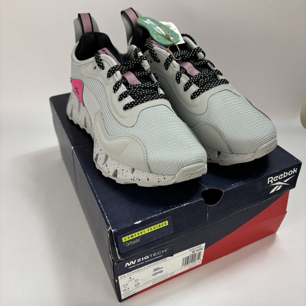 Size 8 - Reebok Zig Dynamica Adventure Grey Proud Pink Speckled Running Womens